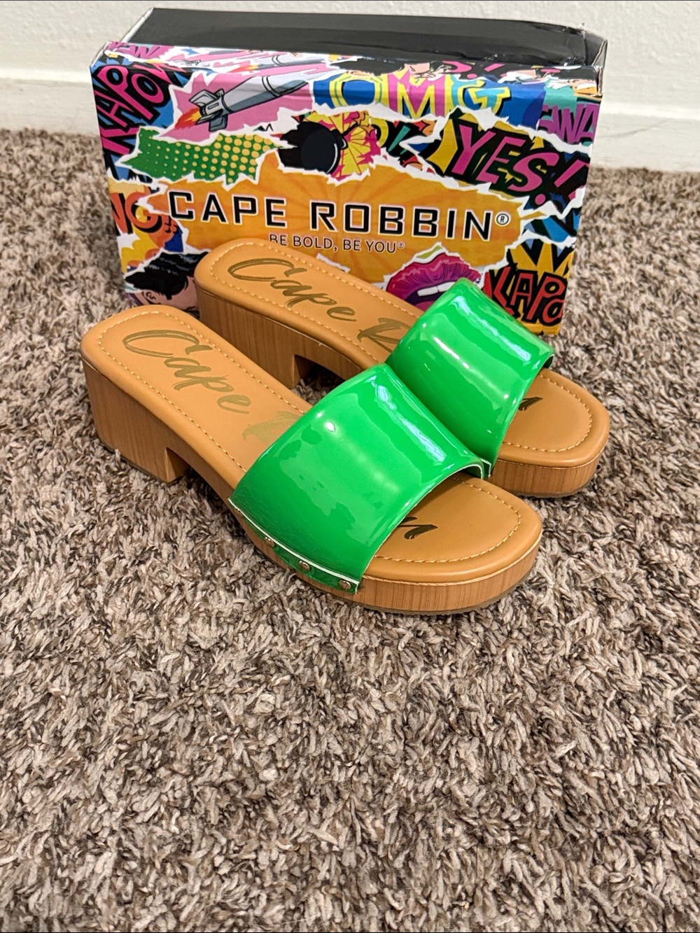 Cape Robbin Bright Green Patent Slide Mules
